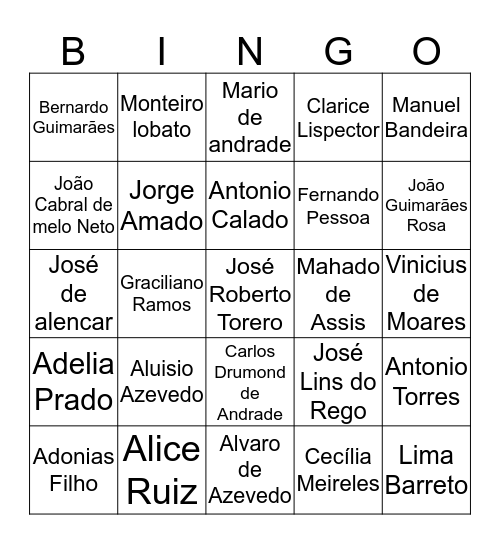 Bingo literário Bingo Card