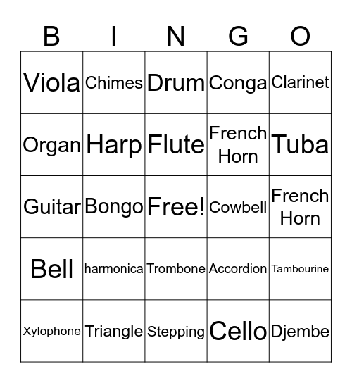 Musical Instruments Bingo Card