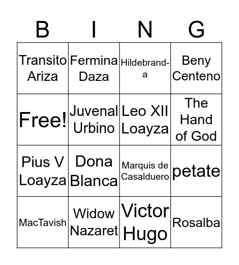 Love in the Time of Cholera - Part 3 Bingo Card