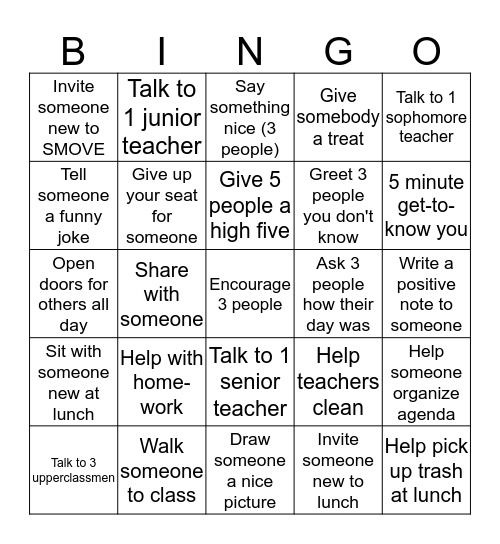 Acts of Kindness  Bingo Card