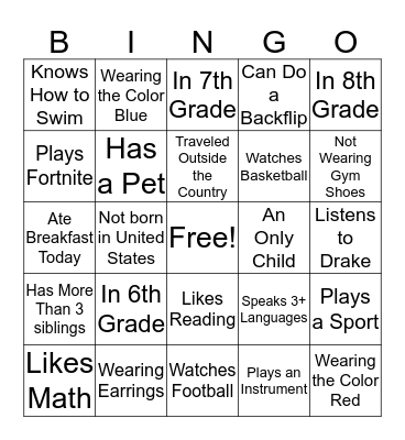 Get To Know You BINGO Card