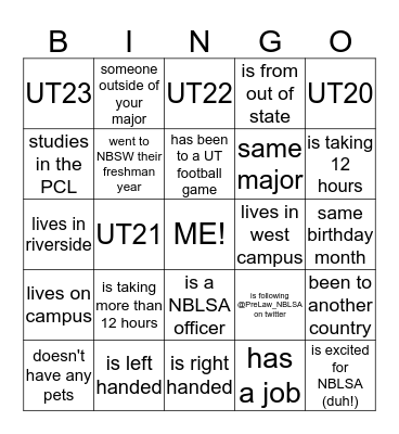 NBLSA BINGO Card