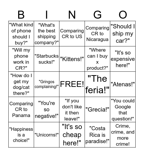 Expat Bingo Card