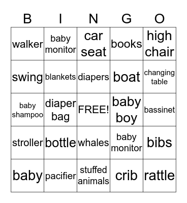 Baby Micah Bingo Card