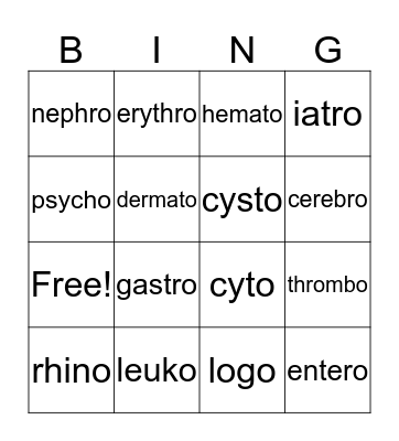 Combining Forms BINGO Card