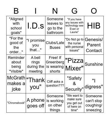 Faculty Meeting Bingo Card