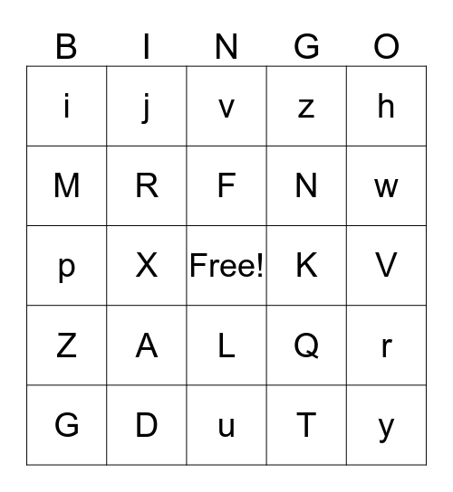 Alphabet Bingo Card