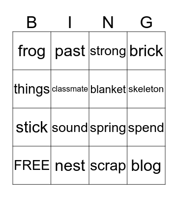 Spelling Bingo Card