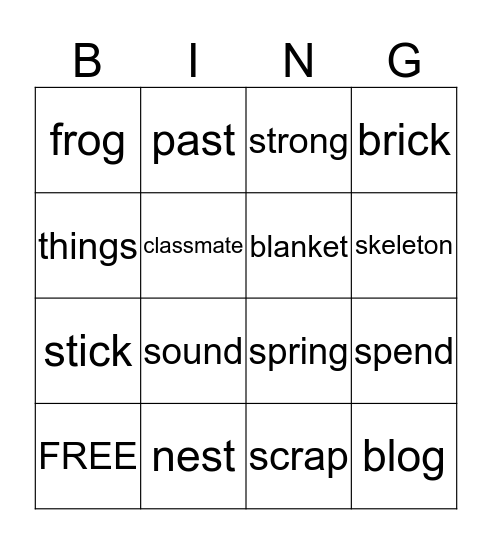 Spelling Bingo Card