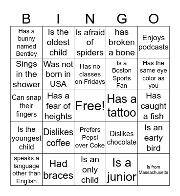 Find someone who... Bingo Card