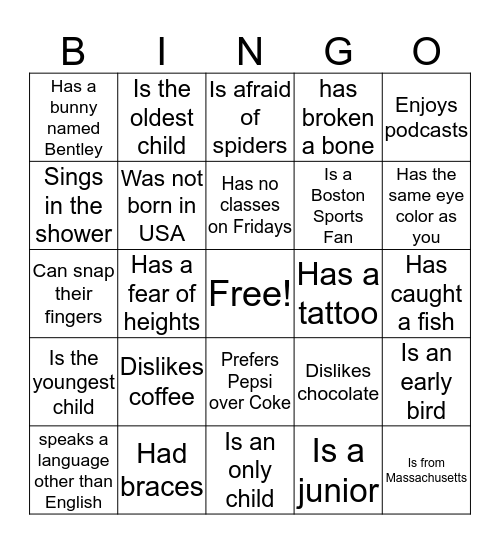 Find someone who... Bingo Card