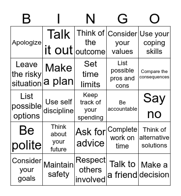 RISK & DECISION BINGO Card