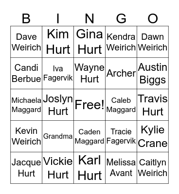 Hurt Family Bingo Card