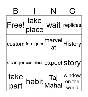 Traveller 3 Vocabulary Bingo Card