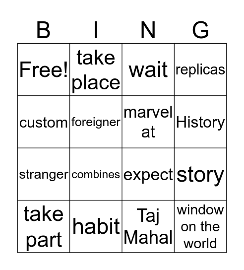 Traveller 3 Vocabulary Bingo Card