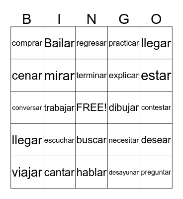 AR VERBS  Bingo Card