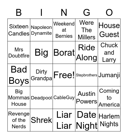 Comedy Movies  Bingo Card