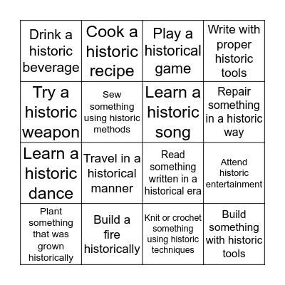 Historic Skills Challenge Bingo Card