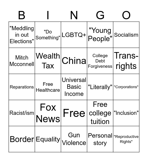 2020 Democratic Debate Bingo Card