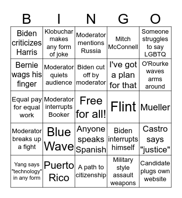 Democratic Debate Bingo September 2019 Bingo Card
