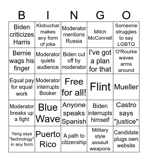 Democratic Debate Bingo September 2019 Bingo Card