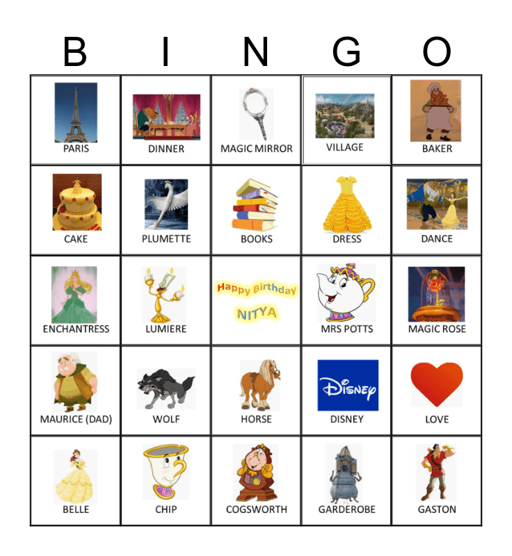 BEAUTY AND THE BEAST Bingo Card