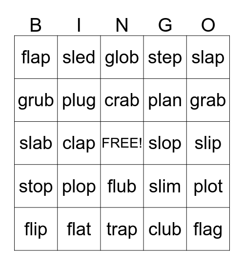 Consonant Blends Bingo Card