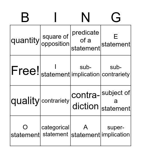 Introductory Logic Lessons 10-22 Bingo Card