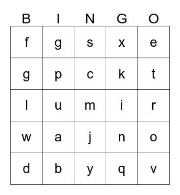 Alphabet Bingo Card