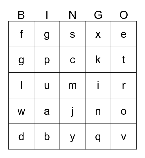 Alphabet Bingo Card