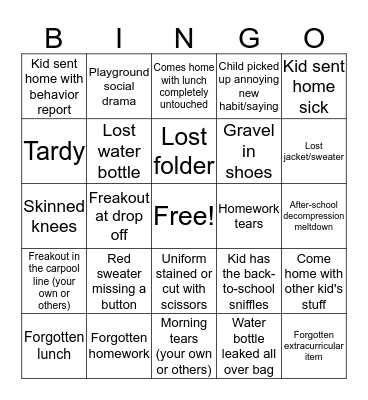 Back-To-School Bingo Card