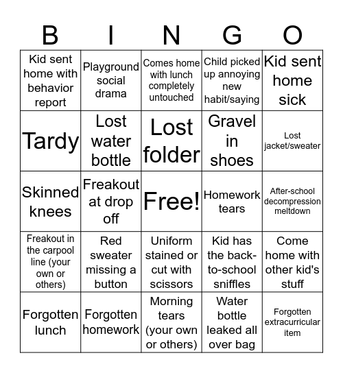 Back-To-School Bingo Card