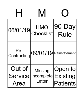 PCP/SPC HMO BINGO Card