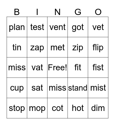 Unit 1 Words Bingo Card