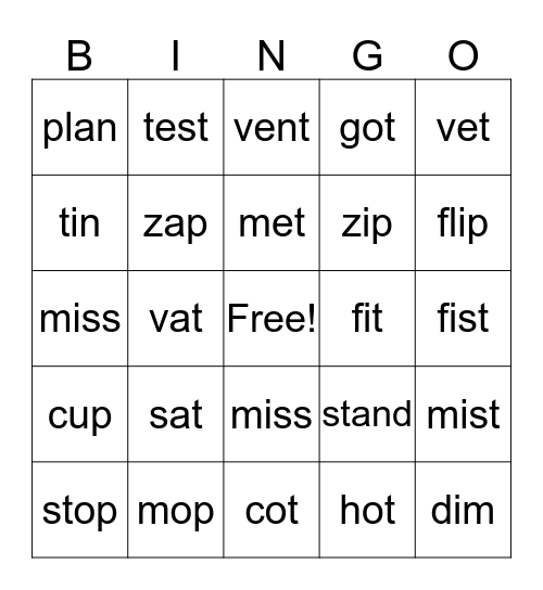 Unit 1 Words Bingo Card