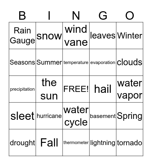 Weather Bingo Card