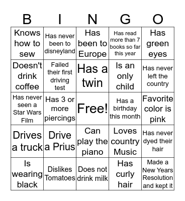 Find Someone Who  Bingo Card
