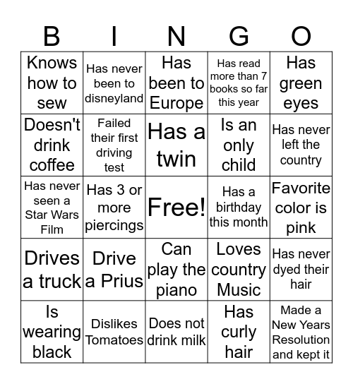 Find Someone Who  Bingo Card