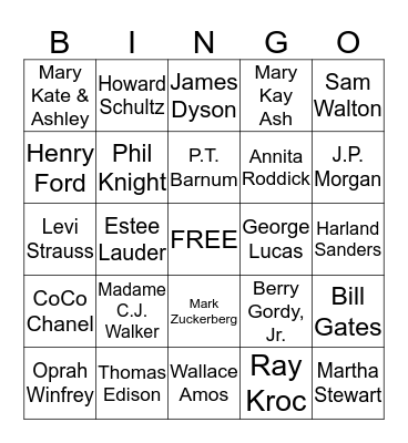 Famous Entrepreneurs Bingo Card
