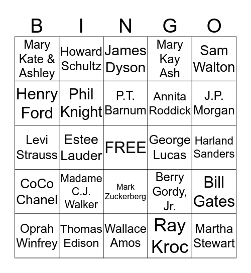 Famous Entrepreneurs Bingo Card