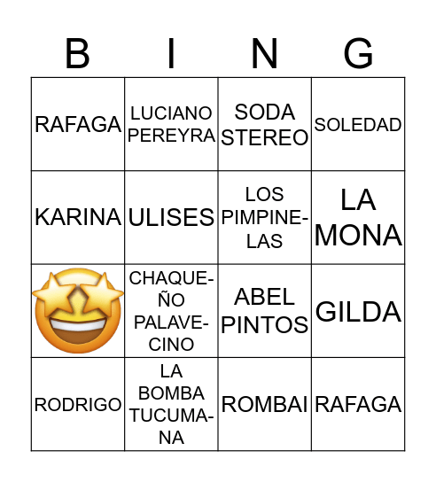 BINGO MUSICAL "LA 51" Bingo Card