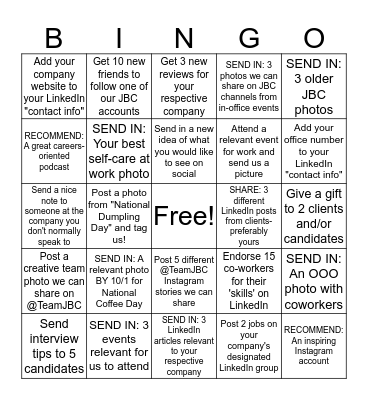 JBC Social Bingo Card