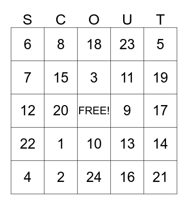 Cub Scout Bingo Card