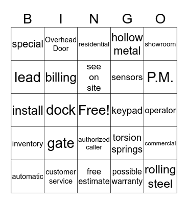 OHD DOOR BINGO Card