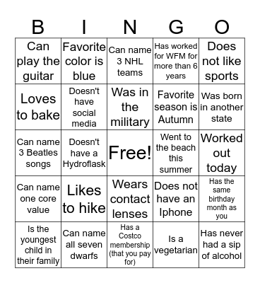 Find Someone Who  Bingo Card