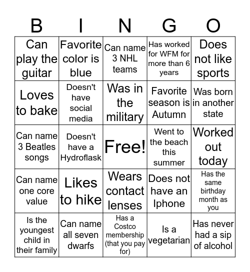 Find Someone Who  Bingo Card