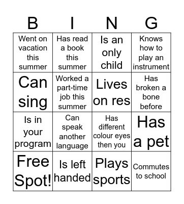 Find someone who... Bingo Card