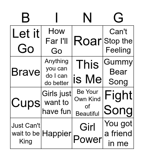 Musical Bingo Card