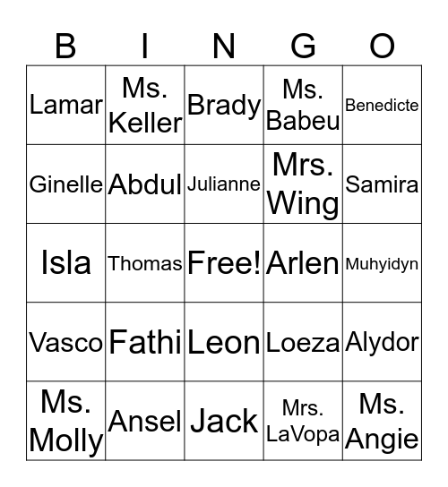 Name Bingo  Bingo Card