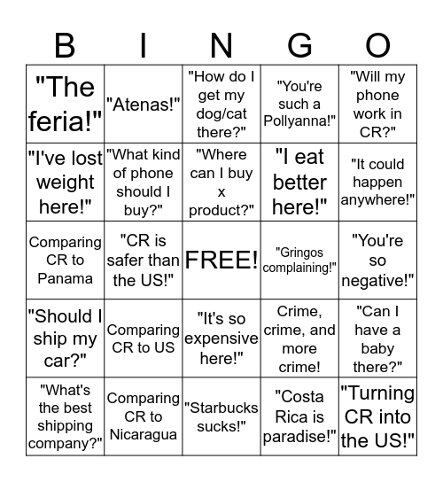 Expat Bingo Card